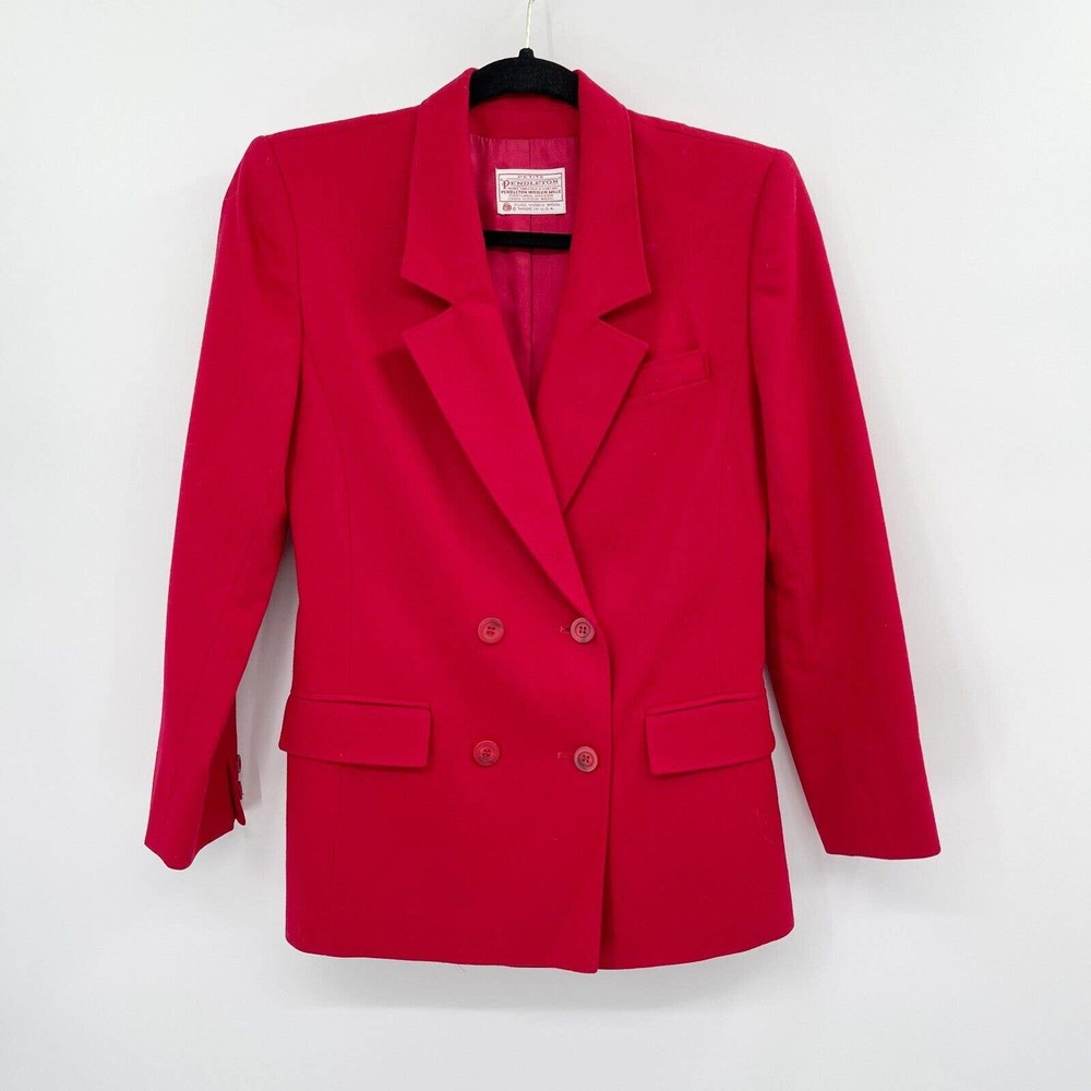 Pendleton Petite Vintage Blazer Jacket Red Size 2 100% Virgin Wool‎ Lined Career